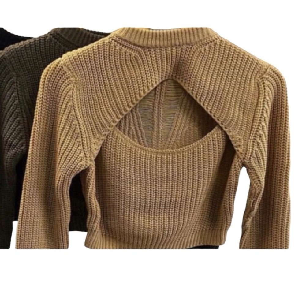 Crop Knit Cutout Khaki Sweater Top
Brown Crew Cut